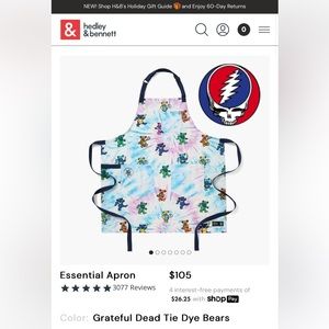 Hedley and Bennett Grateful Dead Tie Dye Bears apron